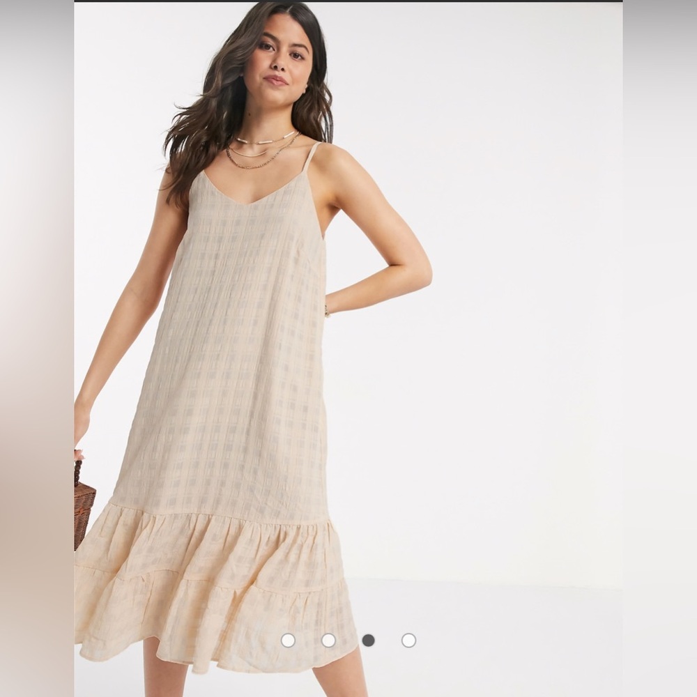 Y.A.S textured slip midi dress with pleated hem in beige